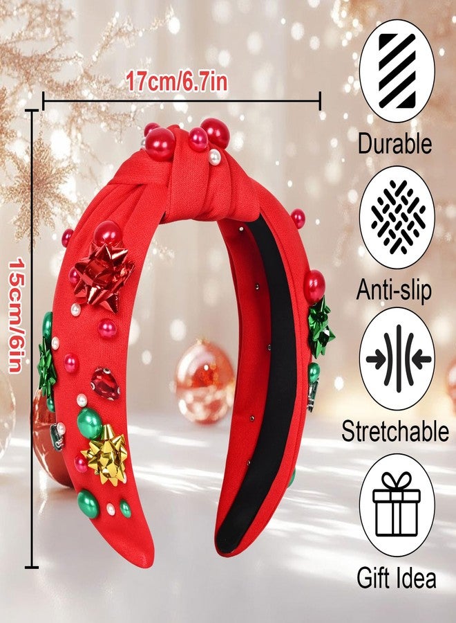 MSCYAE Christmas Headband for Women - Non Slip Crystal Pearl Hairband Xmas Wide Knot Headband, Fashion Accessories for Women, Girls Christmas Outfit - Image 2
